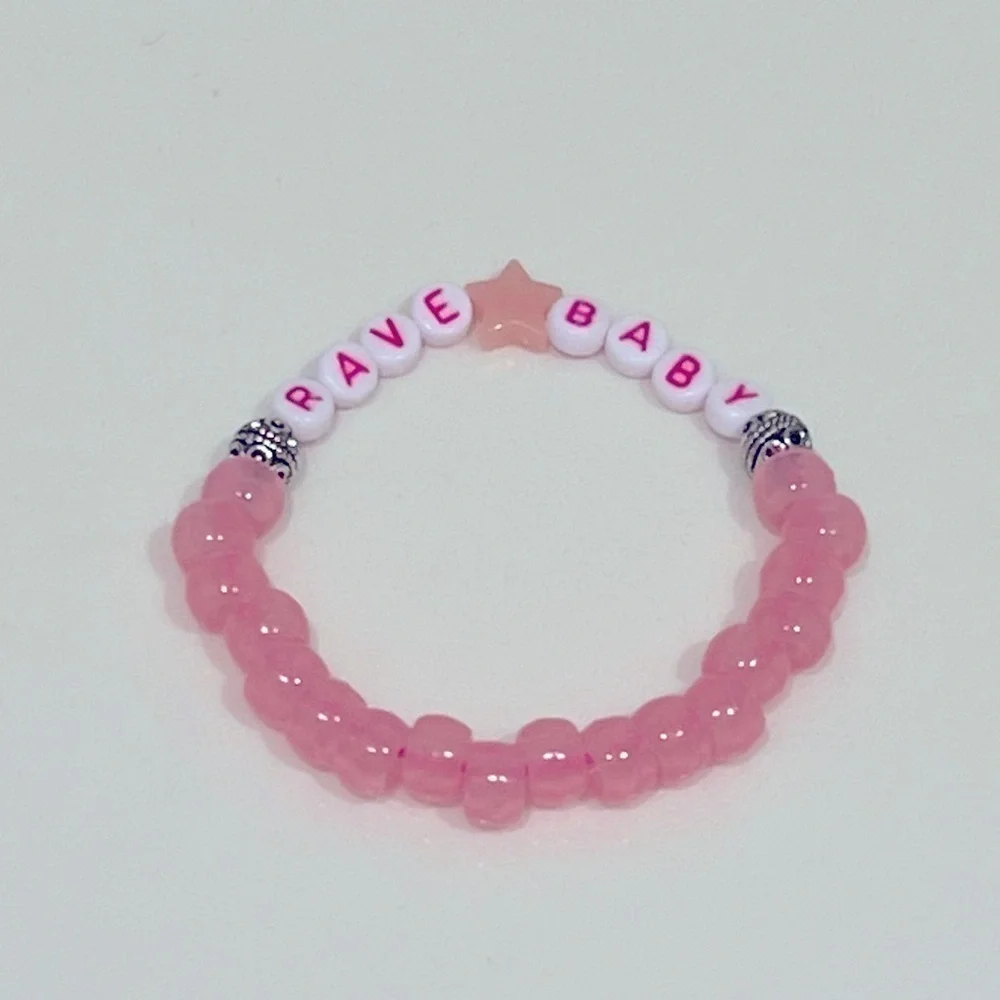 Kandi Swiftie glow in the dark festival concert bracelet RAVE BABY, OOAK